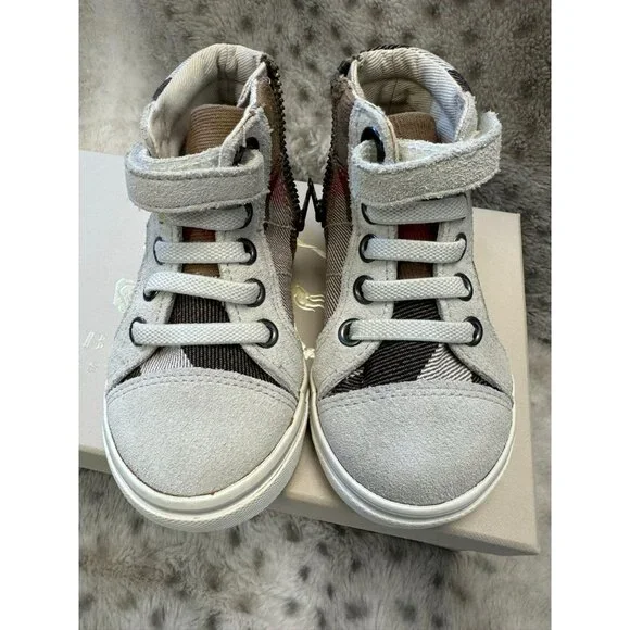 Burberry Scarpa Tennis Sneakers - Toddler Size 19 Light Trench Plaid Canvas - Picture 2 of 10